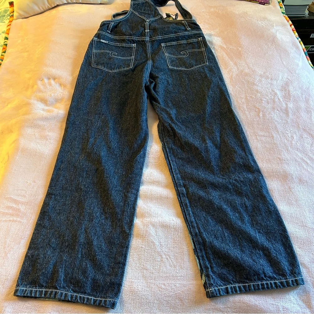Crest Jeans vintage Y2K overalls with tribal design on legs size L rare - Picture 4 of 11